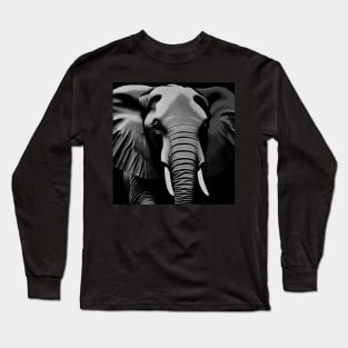 High Contrast Black and White Elephant Digital Portrait (MD23Ar035d) Long Sleeve T-Shirt